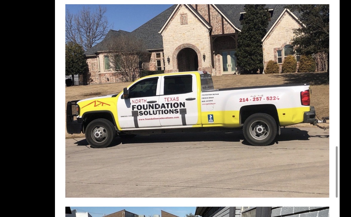 NTX Foundation Solutions company truck parked in front of a North Texas home