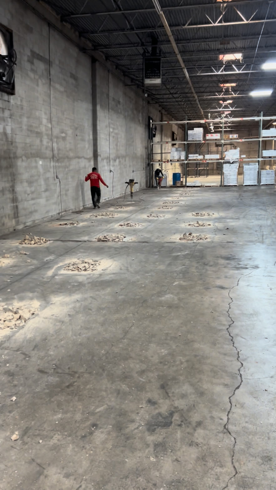 Interior slab access points opened for foundation repair